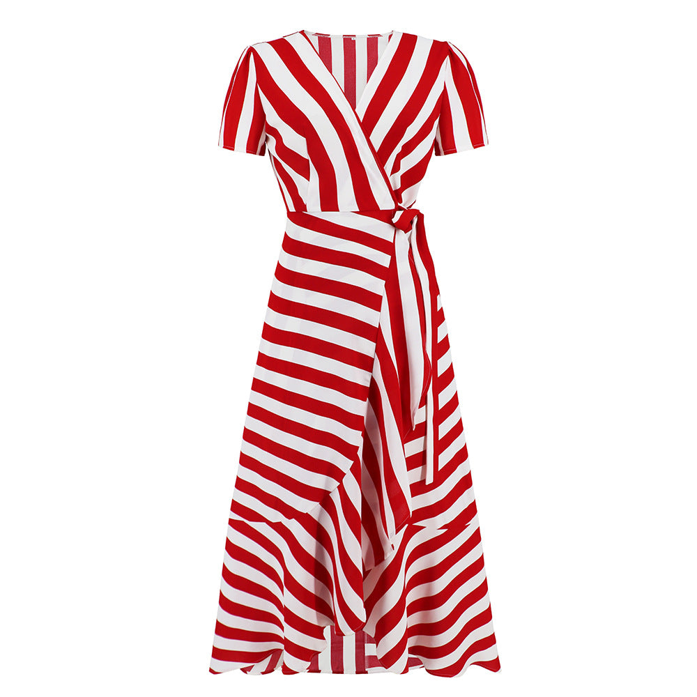 Women's Slim-fit Elegant Striped Large Swing Summer Dresses