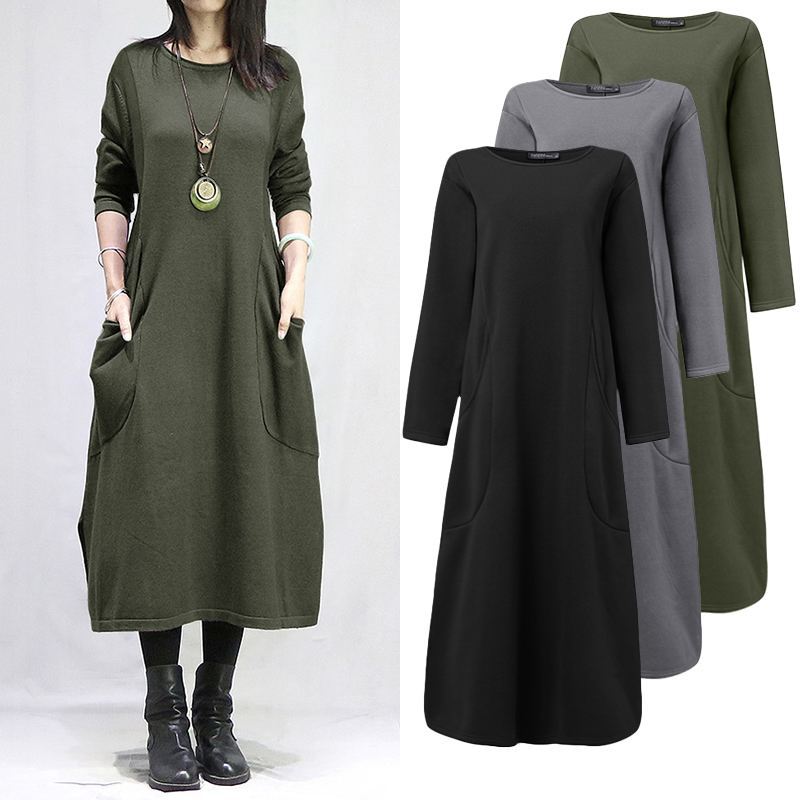 Women's Long Sleeve Sweatshirt Dress Fleece Casual Sweaters