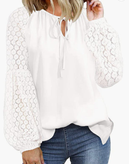 Women's Round Neck Long Sleeve Stitching Loose Blouses