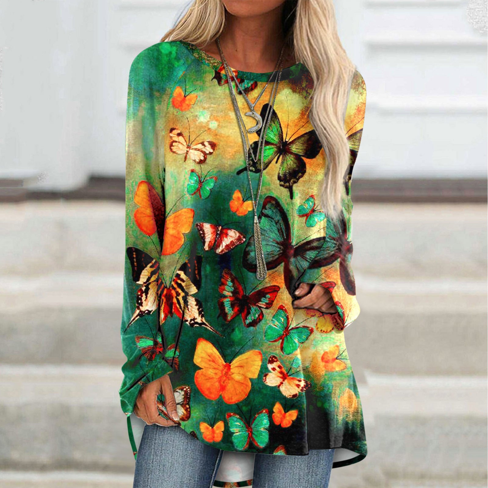 Women's Temperament Commute Printed Long-sleeved Slim Fit Blouses