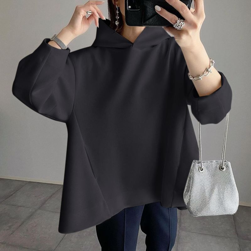 Women's Style Solid Color Pocket Long Sleeve Hem Sweaters