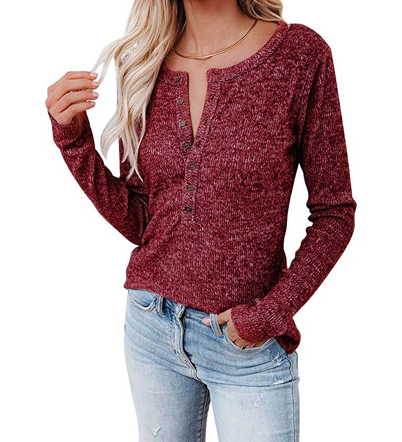 Women's Chest Button Casual Long Sleeve T-shirt Blouses