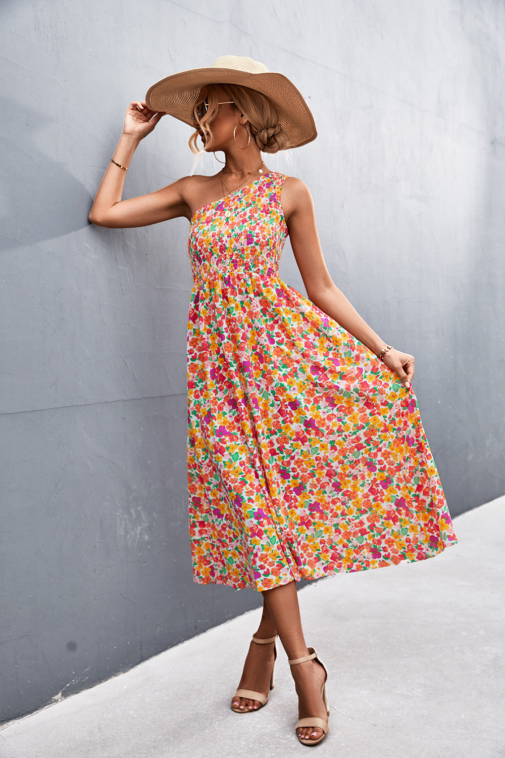 Women's Sexy Shoulder Flower Print Dress Dresses