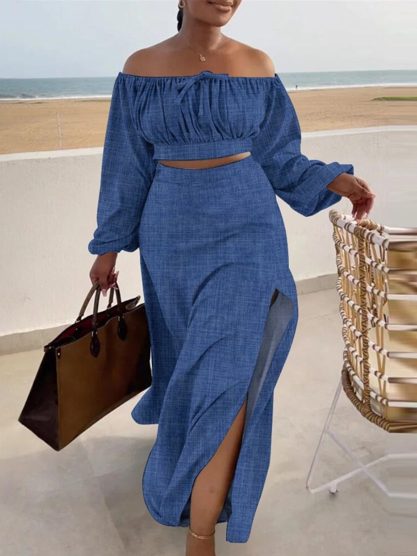 Autumn Casual Split Vacation Dress Two-piece Suits