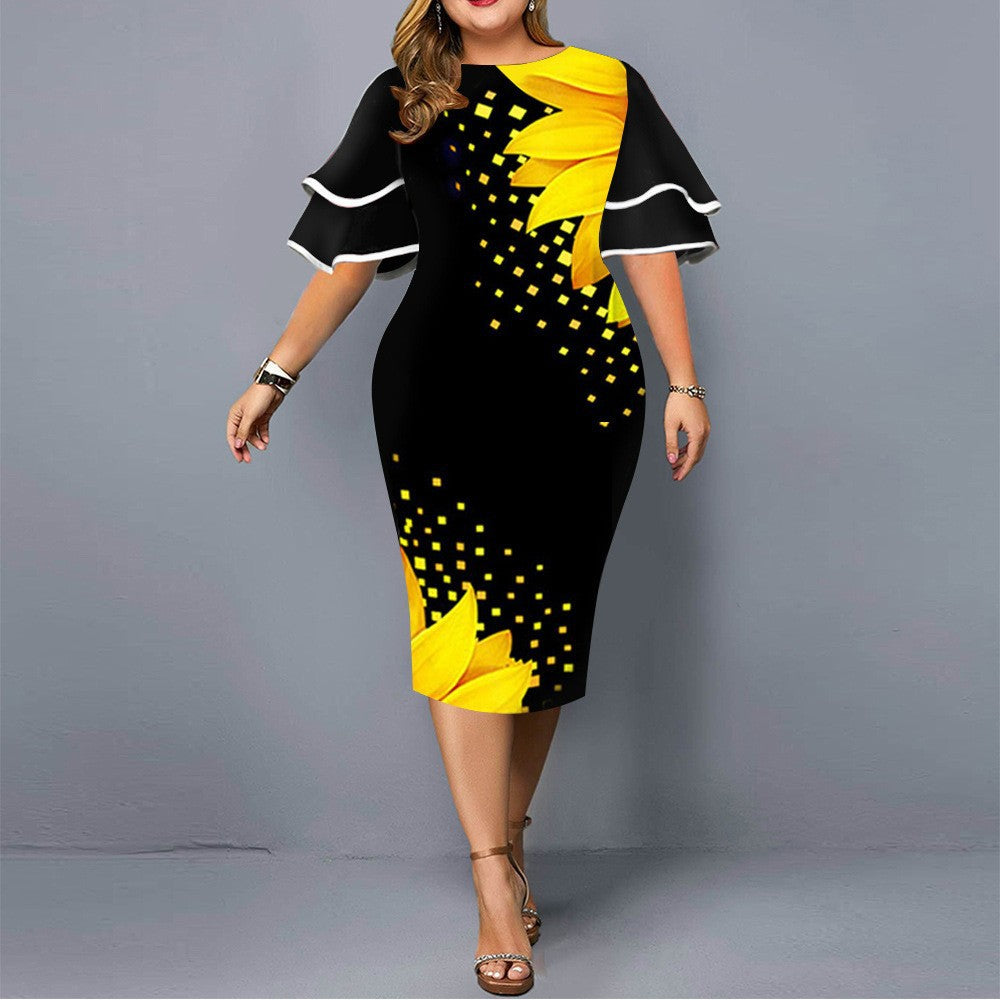 Casual Women's Digital Printed Sleeves Dress Dresses