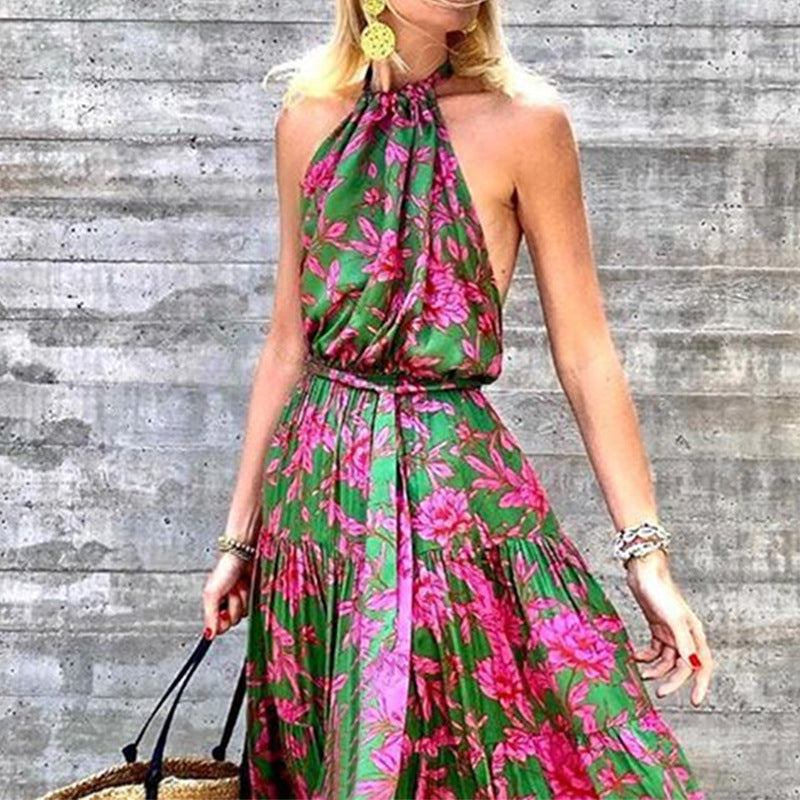 Women's Summer Swing Printed Halter Sexy Backless Dresses