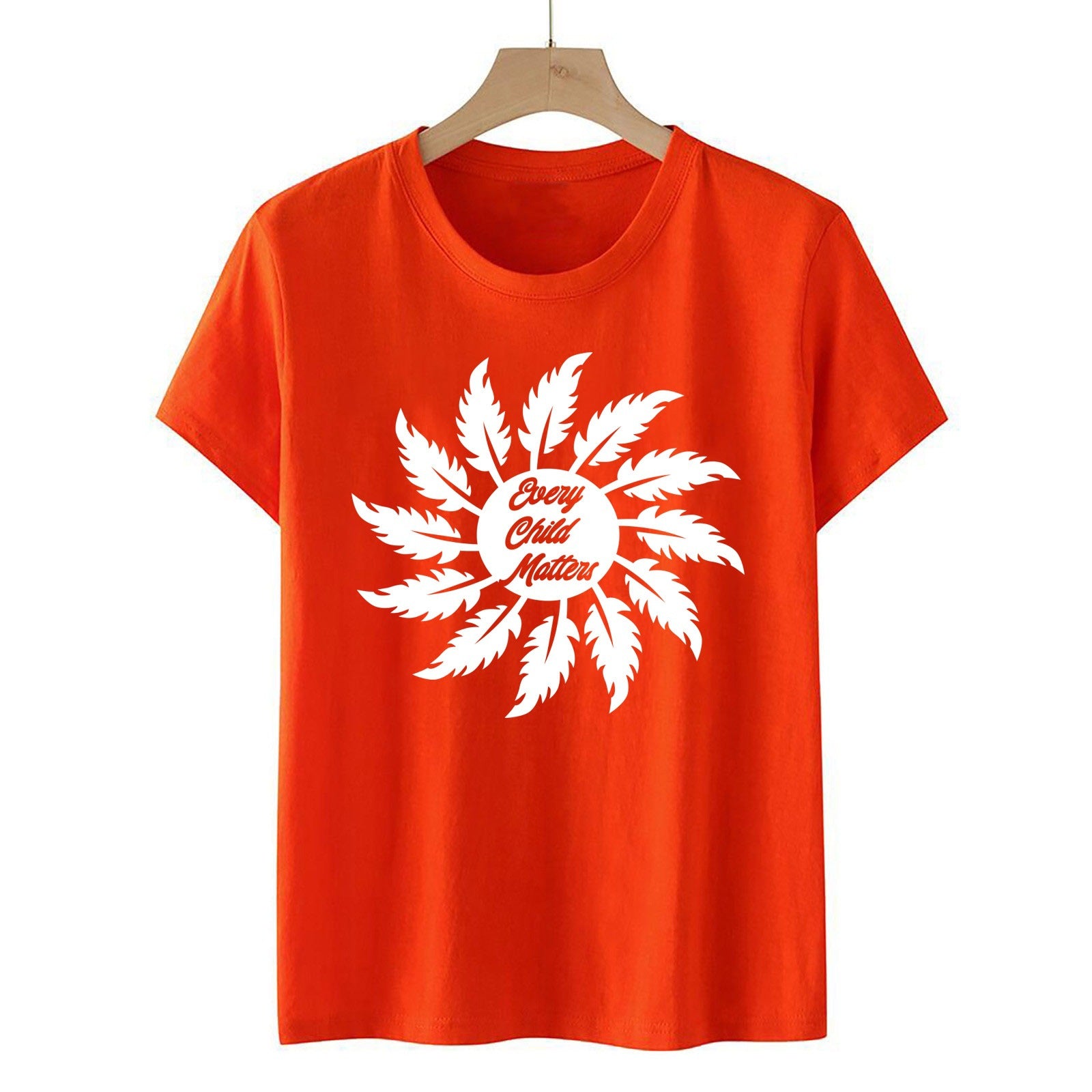 Orange T-shirt European Every Very Important Palm Blouses