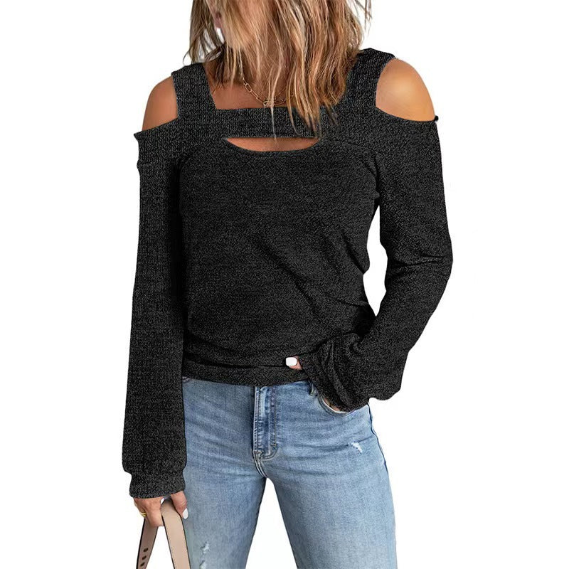 Women's Fashion Casual Solid Color Off-shoulder Loose Long Sleeve Blouses