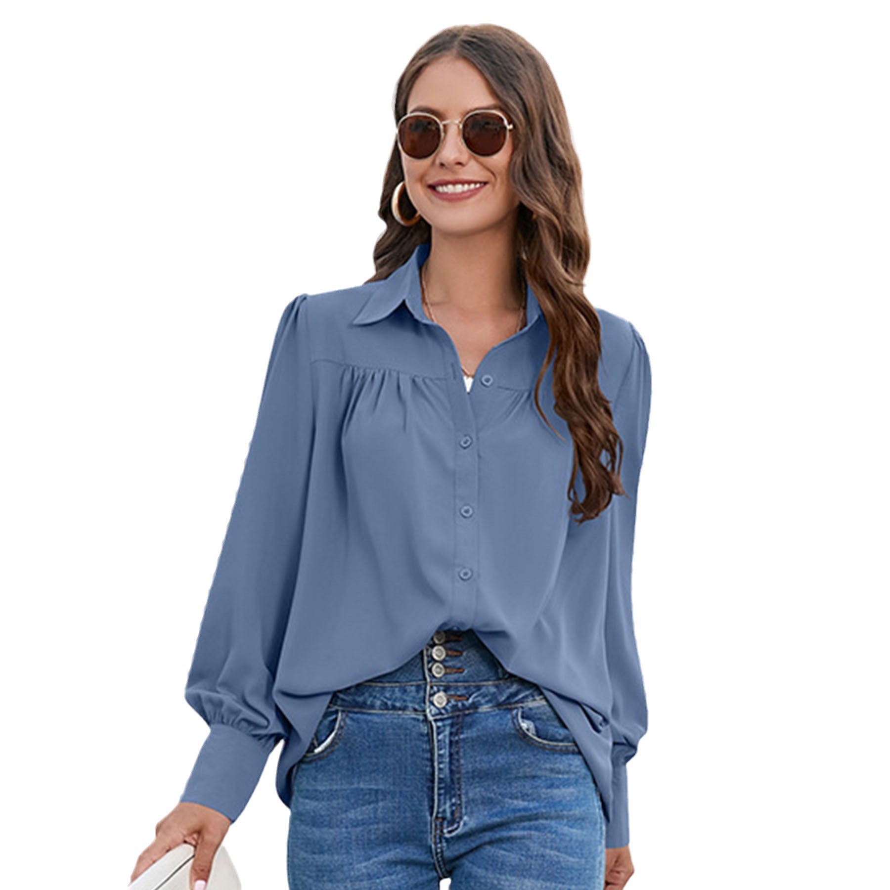 Women's Versatile Chiffon Shirt Pleated Long-sleeved Blouses