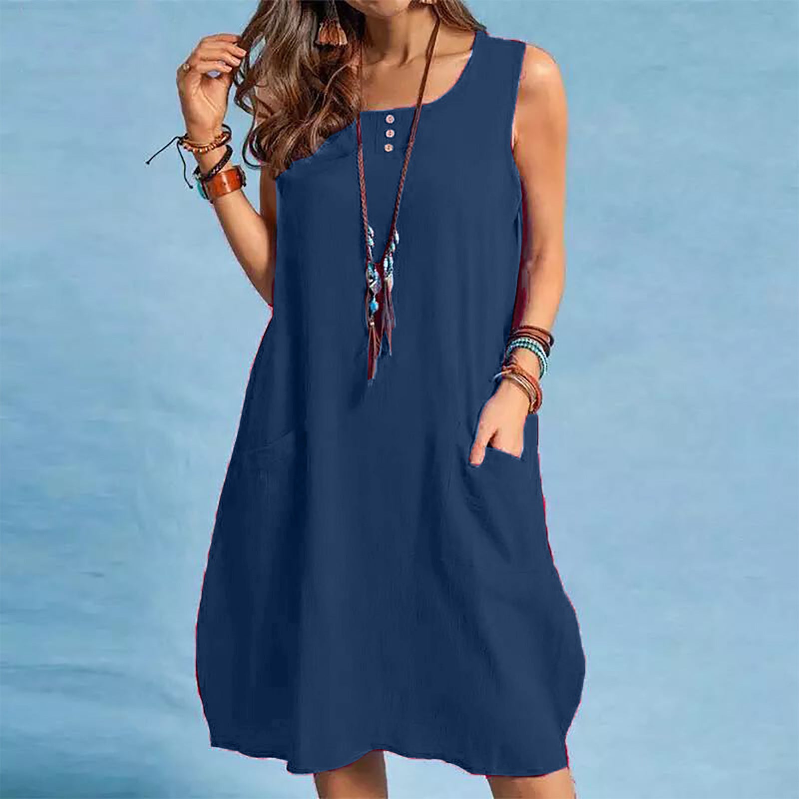 Women's Cool New Linen Loose Pockets Dresses