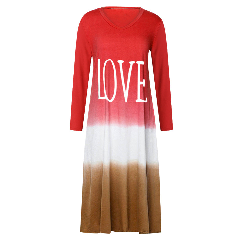 Women's Spring Loose Contrast Color Long Sleeves Dresses