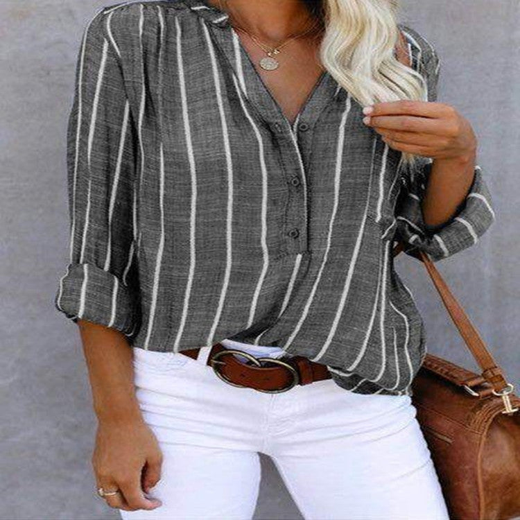 Women's Same Day Delivery Simple Printed Striped Blouses