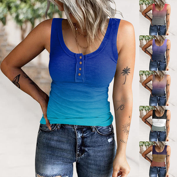 Sommer-T-Shirt-Blusen mit Knöpfen und Farbverlauf für Damen