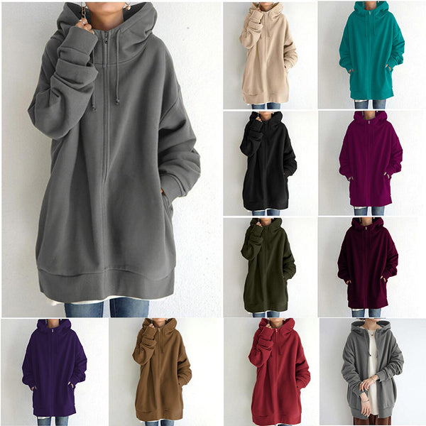 Personality Street Zipper Hooded Long Lining Sweaters