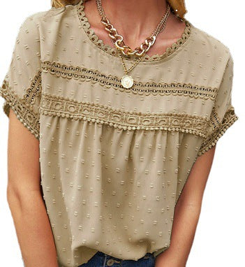 Women's Summer Round Neck Sleeve Lace Pullover Tops