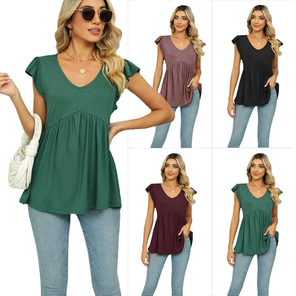 V-neck Pullover Sleeveless Pure Color Versatile Tops