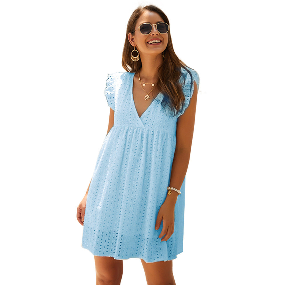 Women's Crocheted Hollow-out Elegant V-neck Dress Simple Dresses