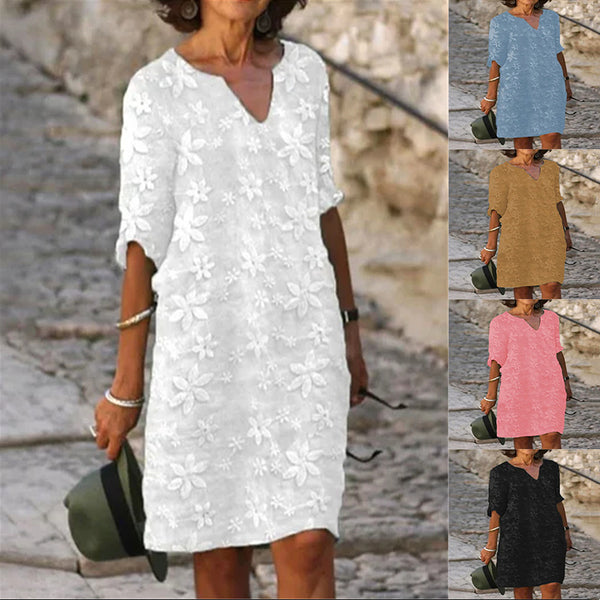 Summer Flower Print Cotton And Linen Dresses