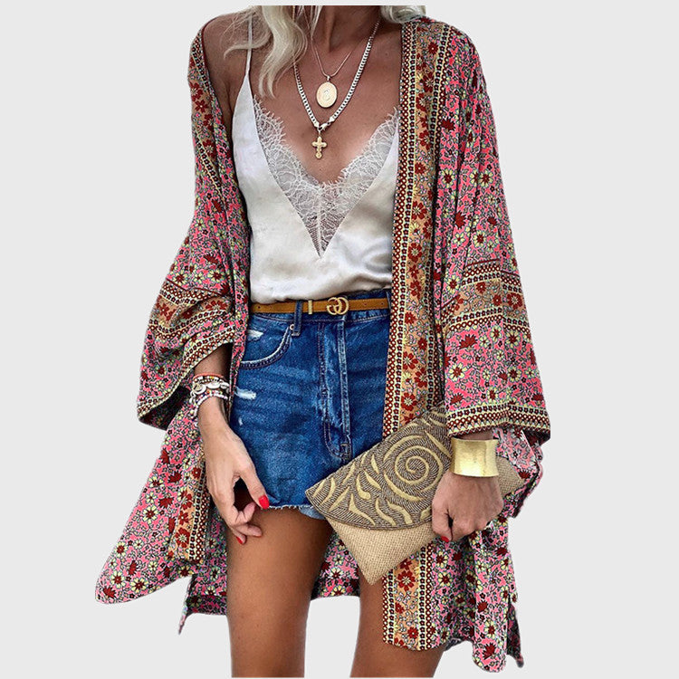 Women's Summer Thin Loose Bohemian Long Sleeve Printed Blouses