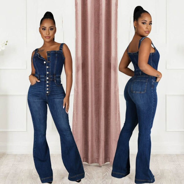 Women's Fashion Casual Sexy Suspender Denim Wide Pants