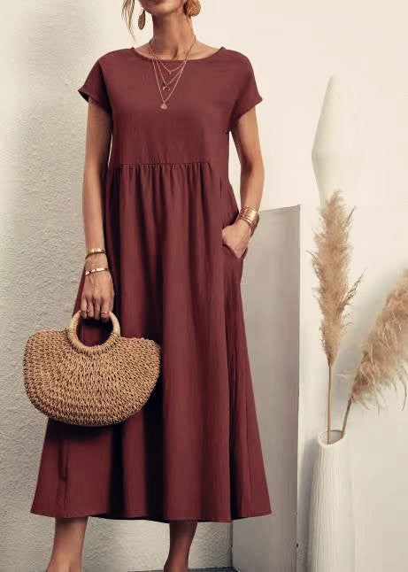 Solid Color Sleeveless Loose Linen Pocket Dresses