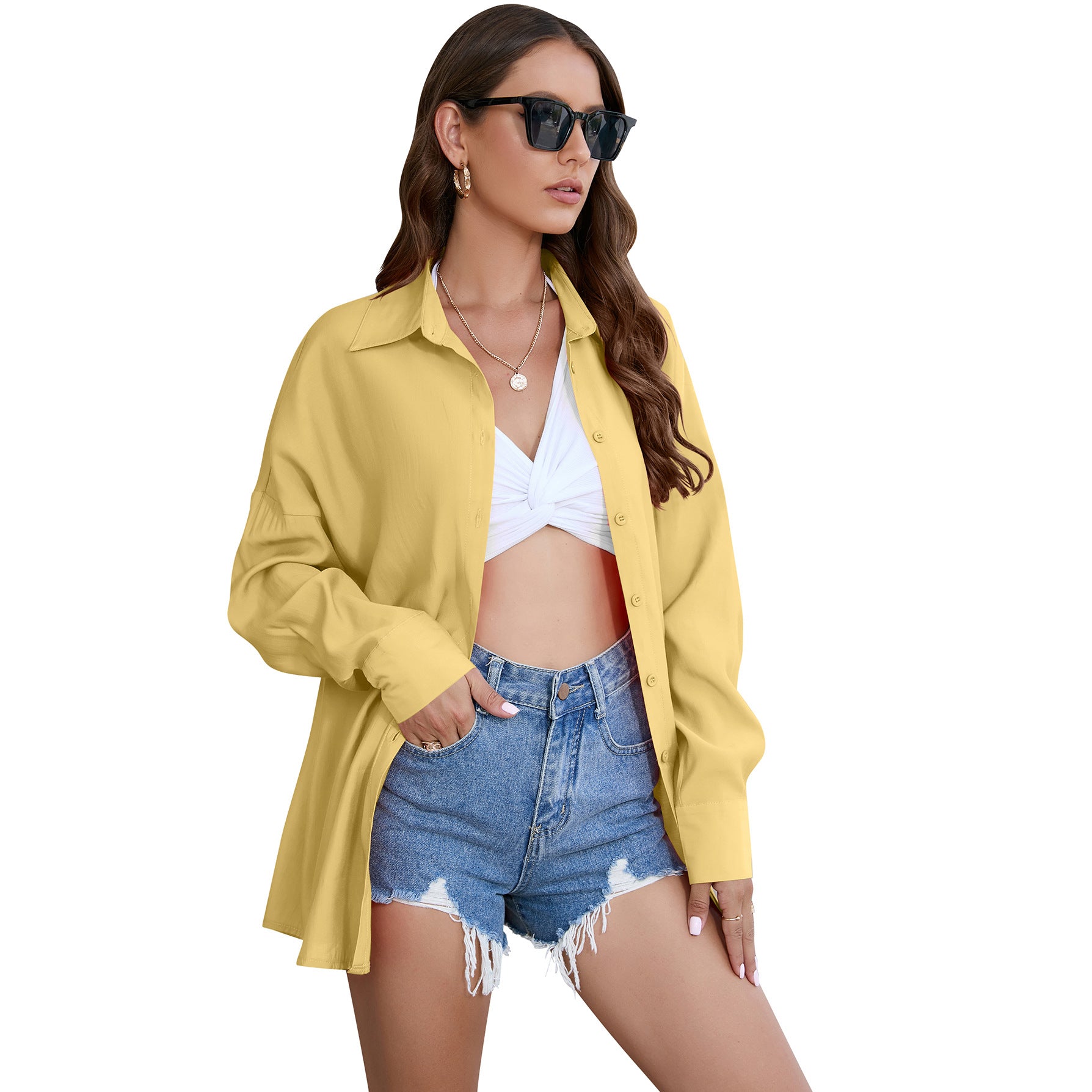 Women's Classy Tencel Loose Outer Wear Blouses