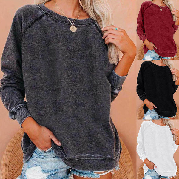 Women's Round Neck Loose Solid Color Sweaters