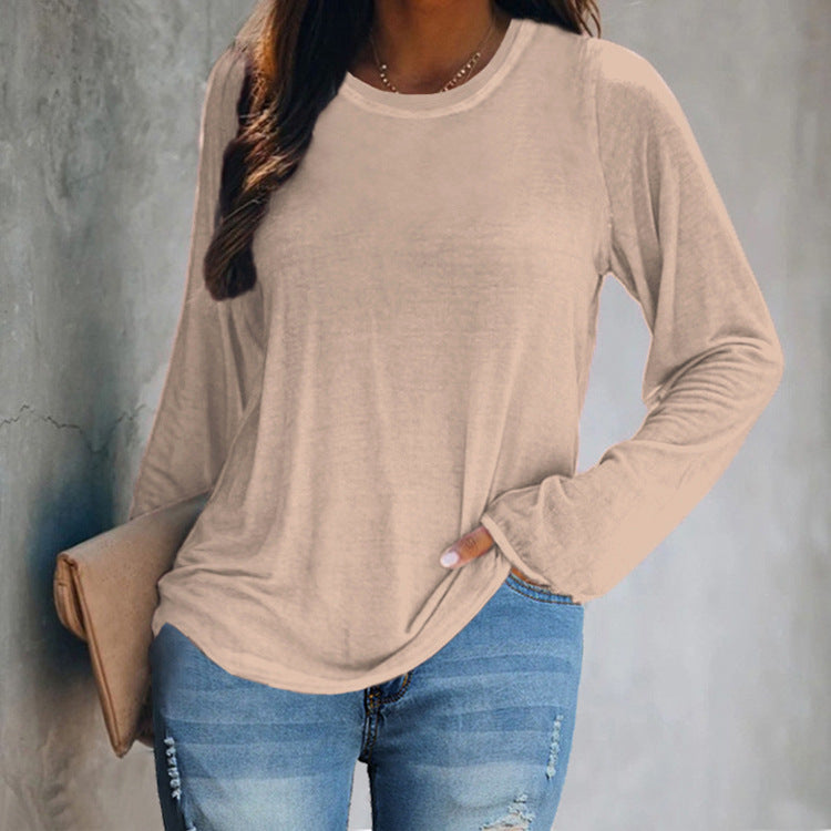 Women's Hem Casual Solid Color Long Sleeve Blouses