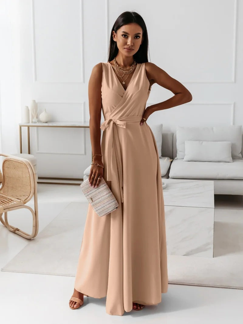 Women's Attractive Tied V-neck Party Long Dresses