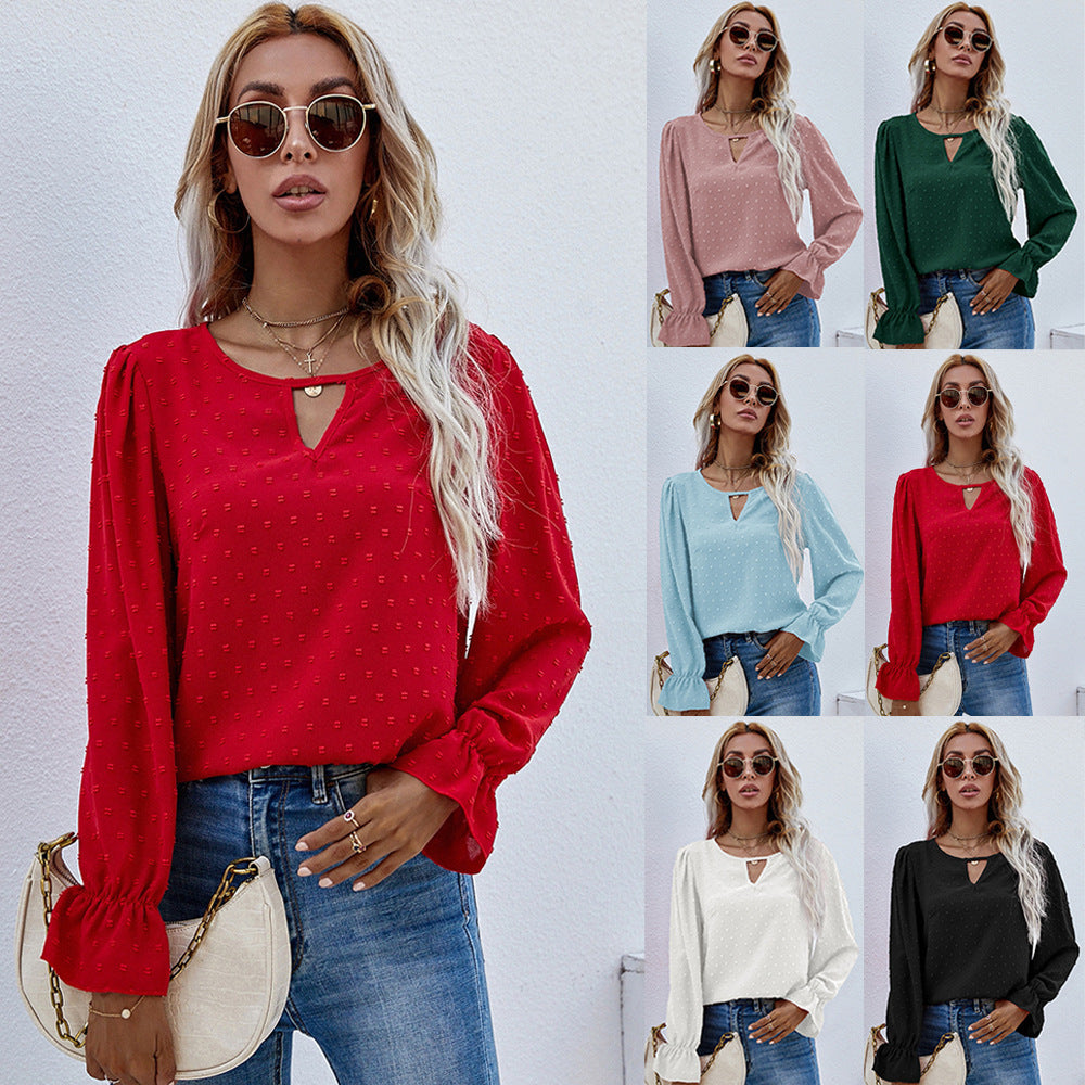 Women's Spring Pullover Round Neck Long Sleeves Blouses
