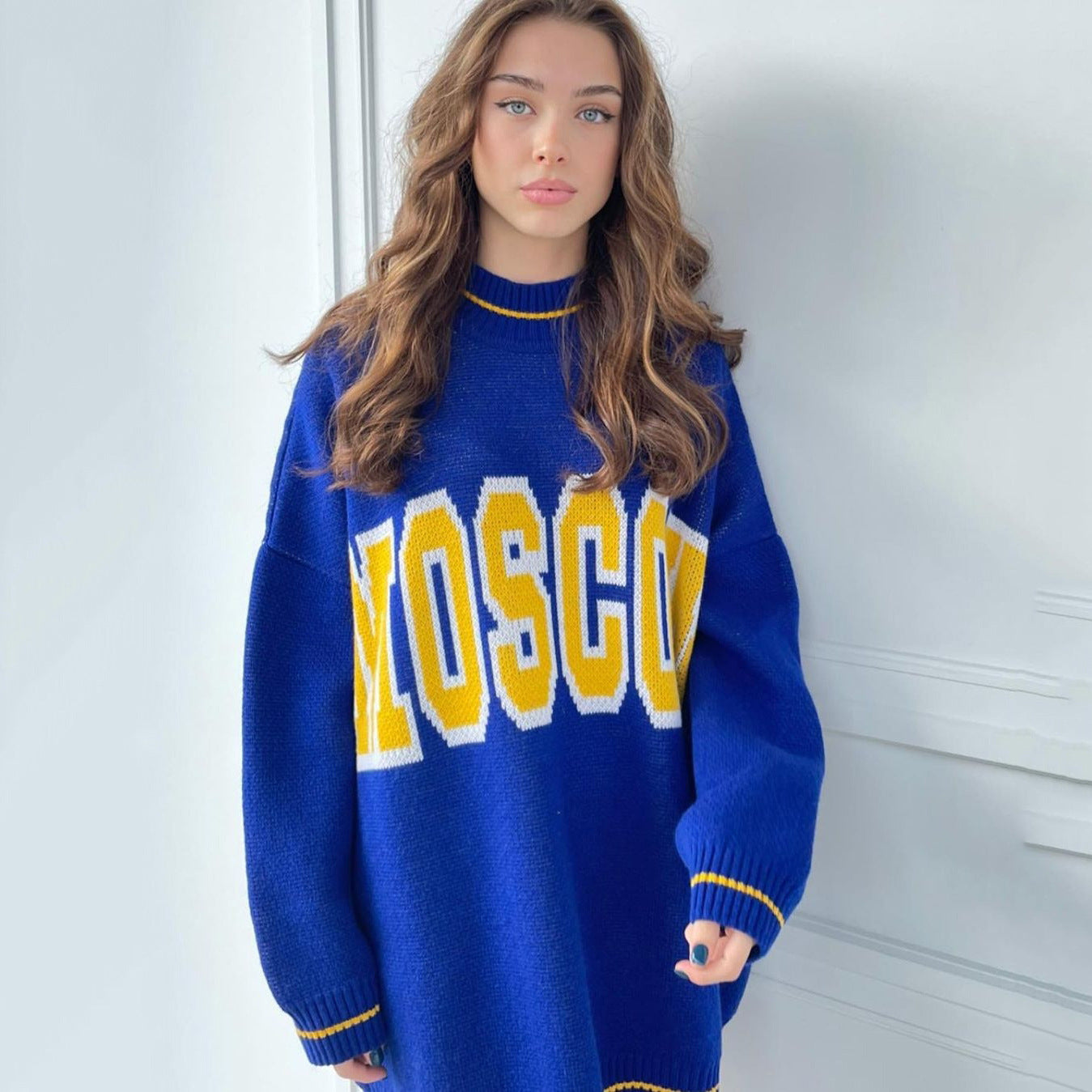 Women's Color Loose Style Letter Warm Long Sweaters