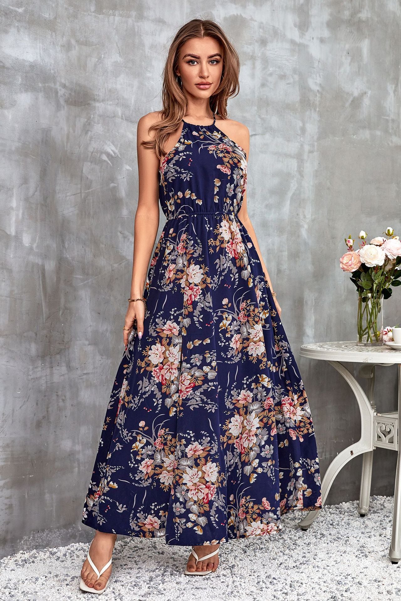 Women's Halter Split Holiday Floral Print Dresses