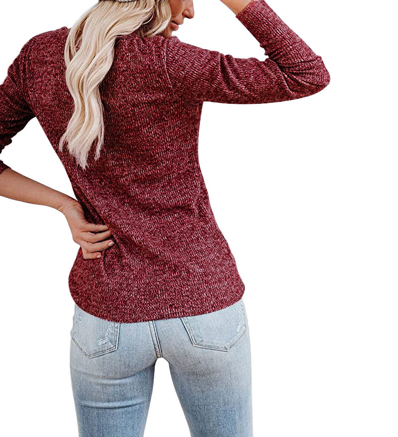 Lässige Langarm-T-Shirt-Blusen mit Brustknopf für Damen