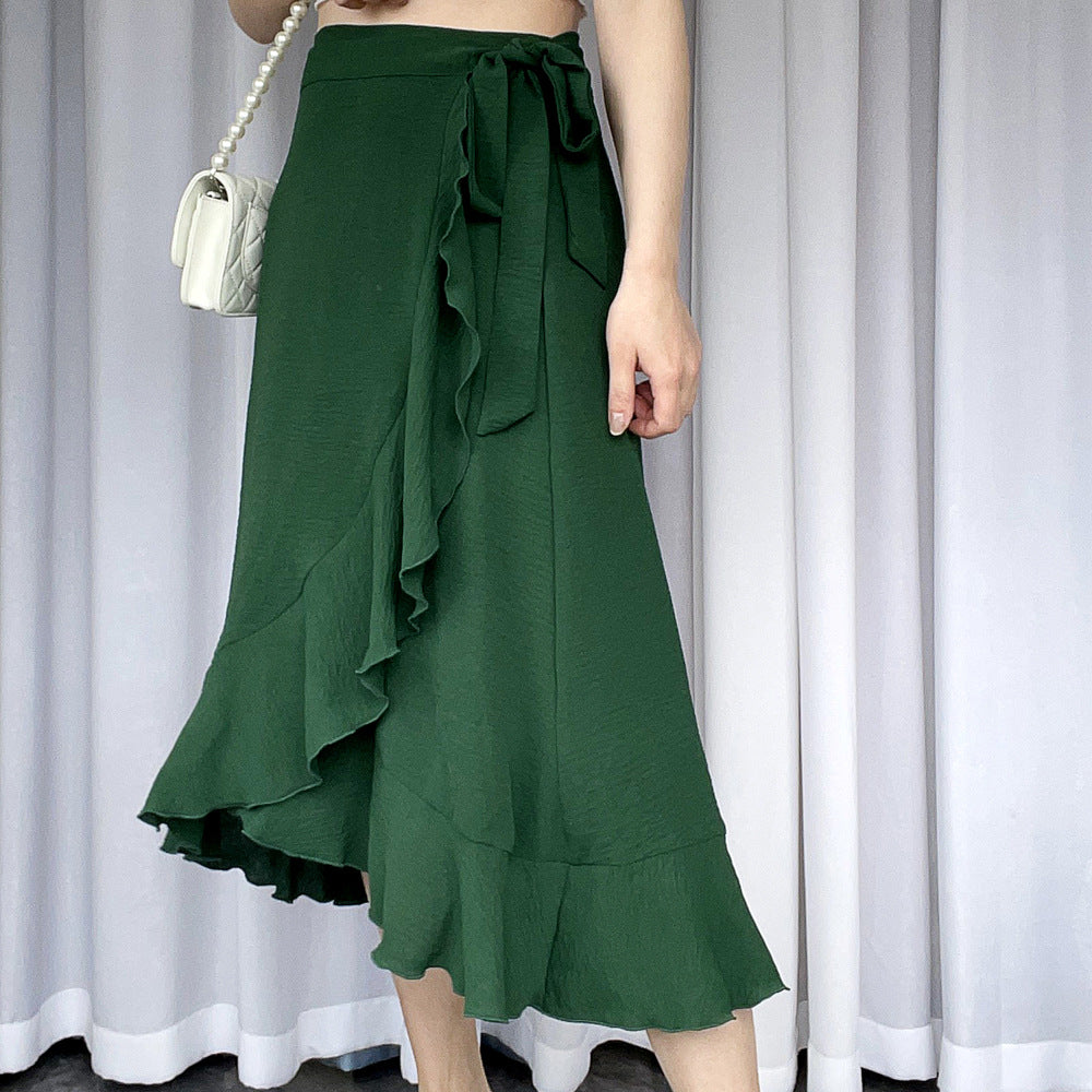 Women's Summer Self-tie Irregular Solid Dress Skirts