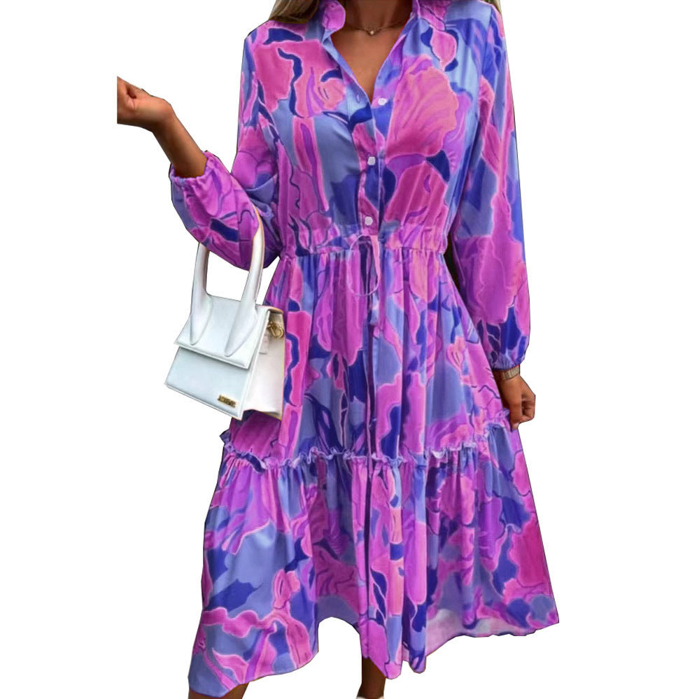 Women's Printed Loose Stylish Long Sleeves Dress Dresses