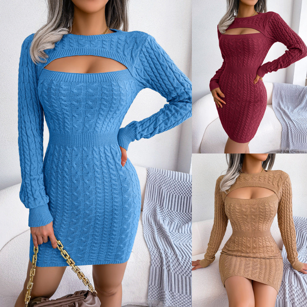 Women's Sexy Twist Waist Hip Woolen Dresses