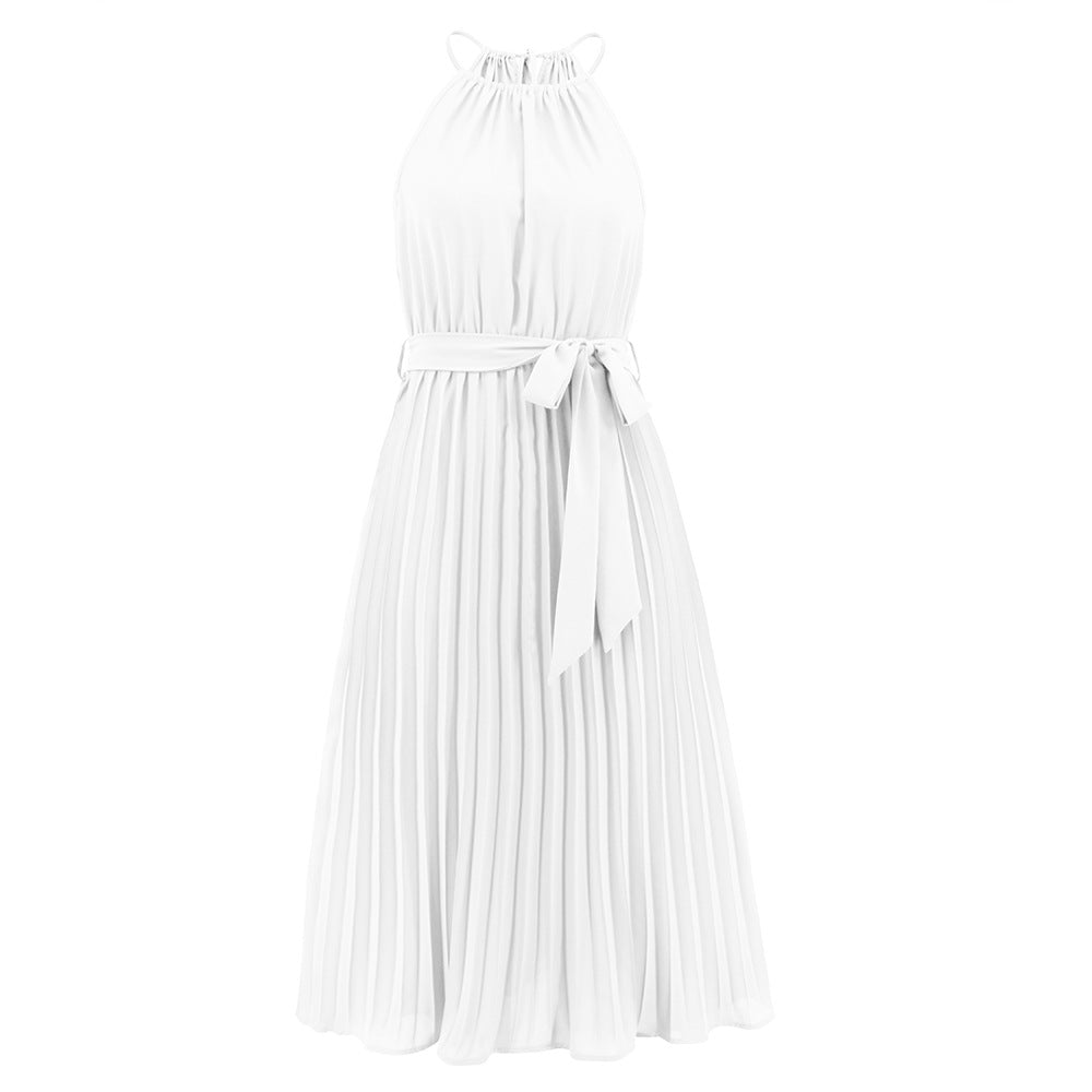 Women's Summer Sexy Thin Straps Sleeveless Pleated Dresses