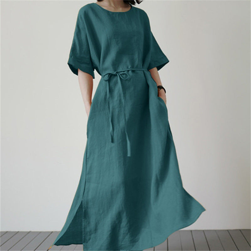 Women's Linen Loose Large Solid Color Sleeve Dresses