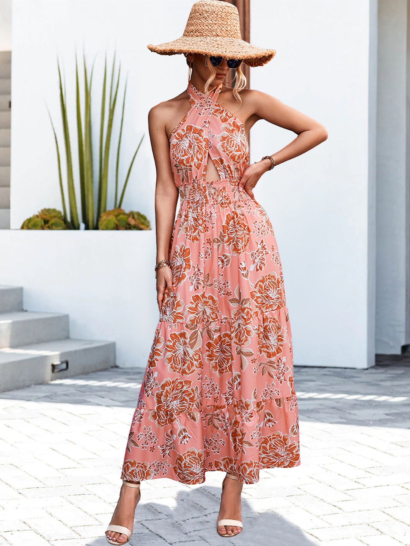 Charming Classy Sexy Backless Halter Printing Dresses