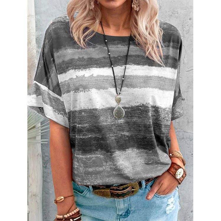 Women's Graceful Summer Gradient Short-sleeved T-shirt Blouses