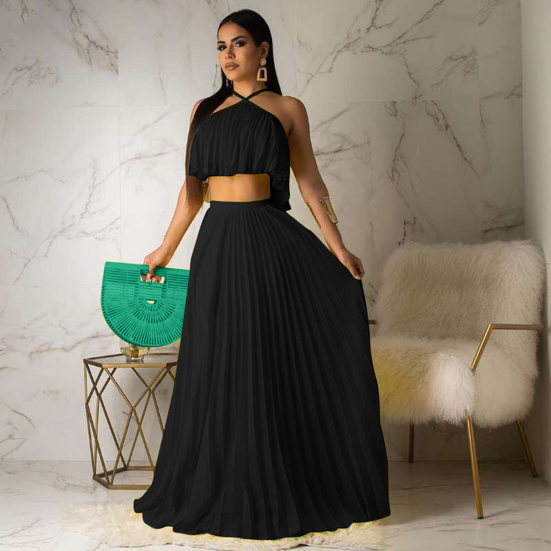 Fashion Pleated High Two-layer Fabric Two-piece Suits