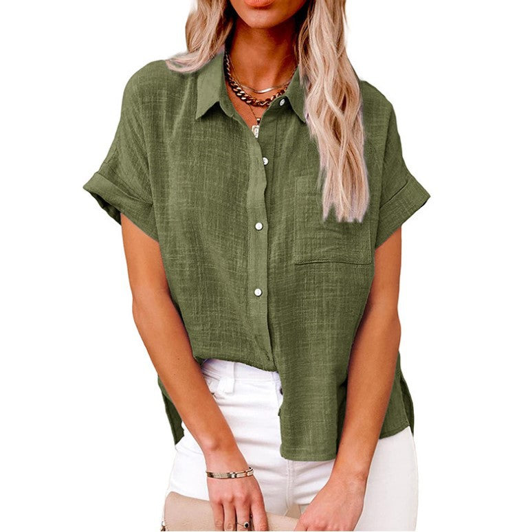 Women's Solid Color Linen Sleeve Loose Blouses