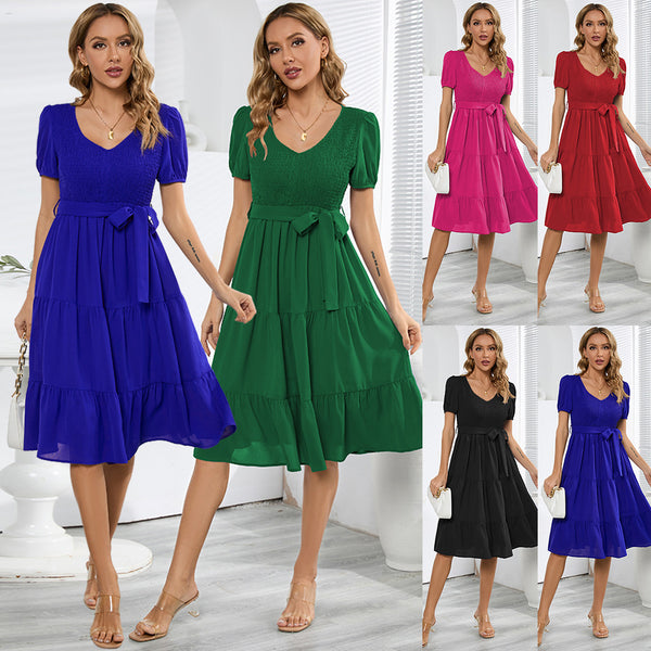 Women's Summer Round Neck Sleeve Slim Fit Large Dresses