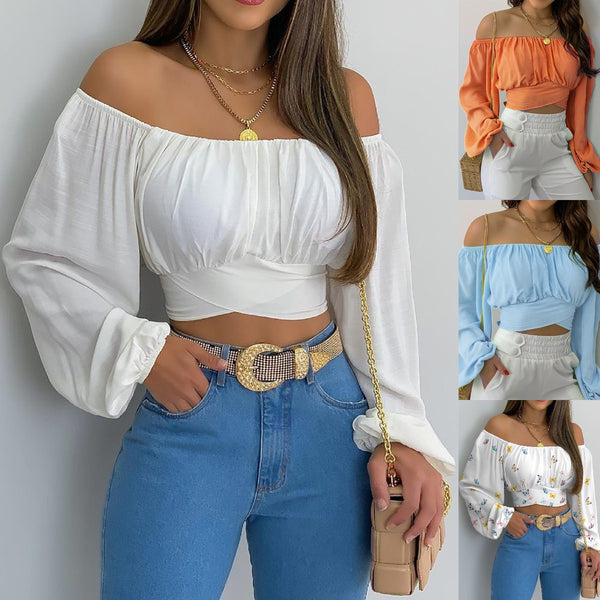 Women's Off-shoulder Cross Tied Long Sleeves Blouses