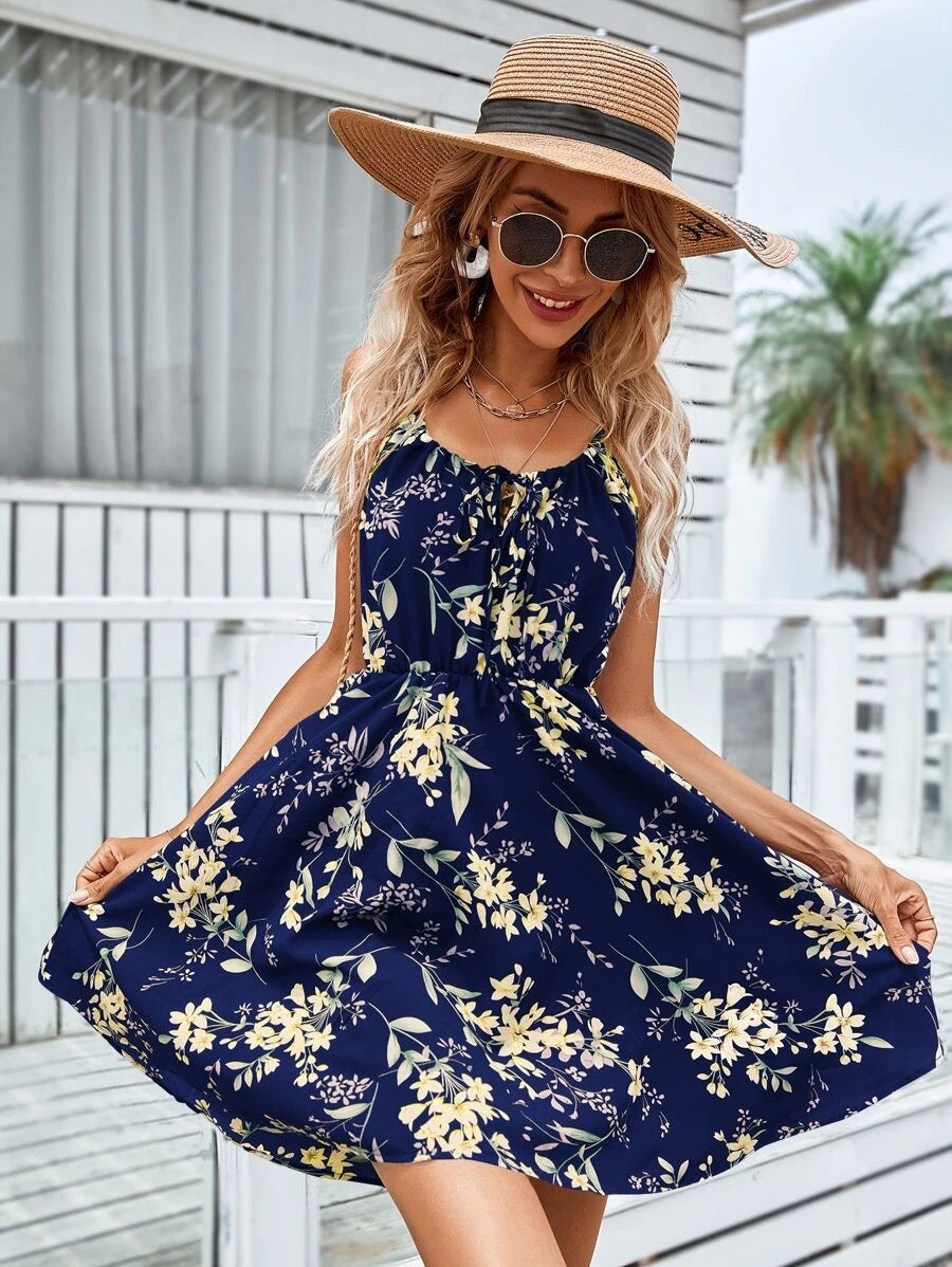 Women's Summer Floral Sleeveless Elastic Waist For Dresses