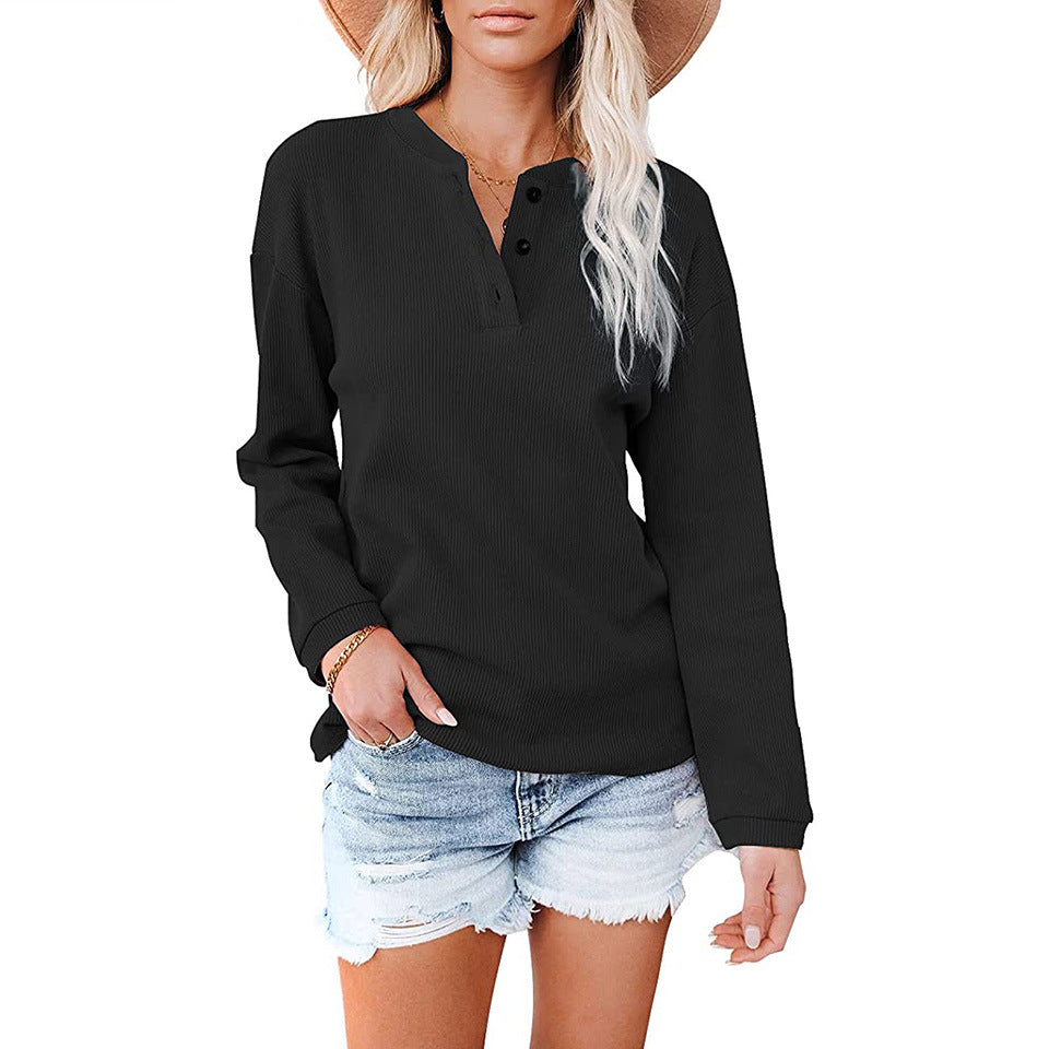 Women's Collar Solid Color Long-sleeved T-shirt Tops