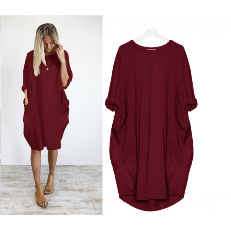 Women's Popular Loose Pockets Long Sleeve Dresses