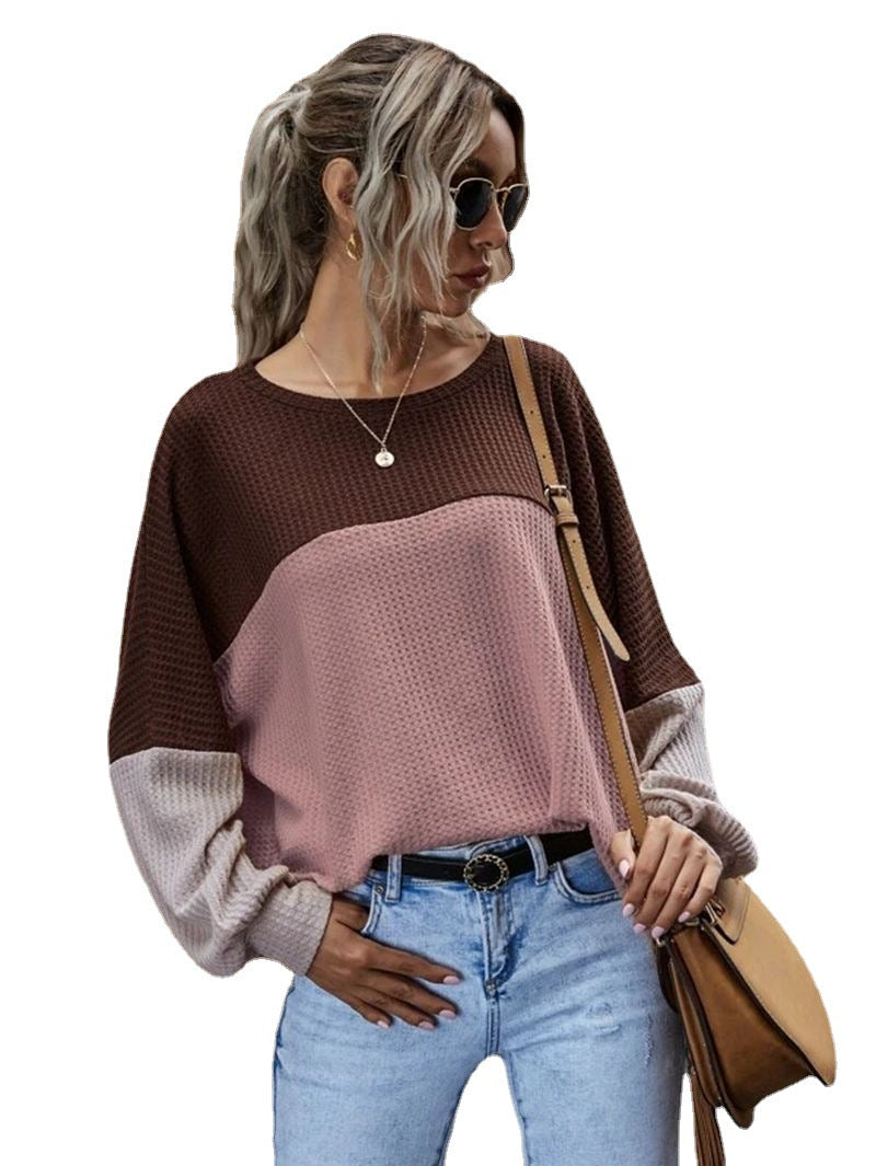Women's Color Patchwork Long Sleeve Casual Tops