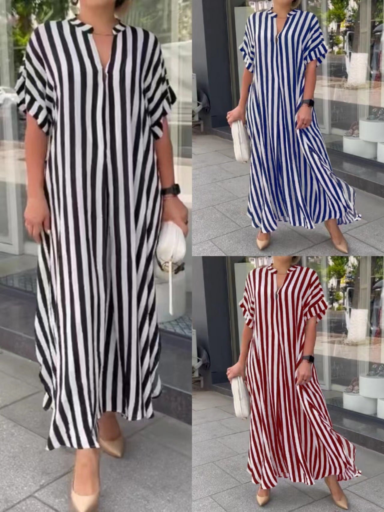 Women's Fashion Side Slit Striped Sleeve Dress Cardigans