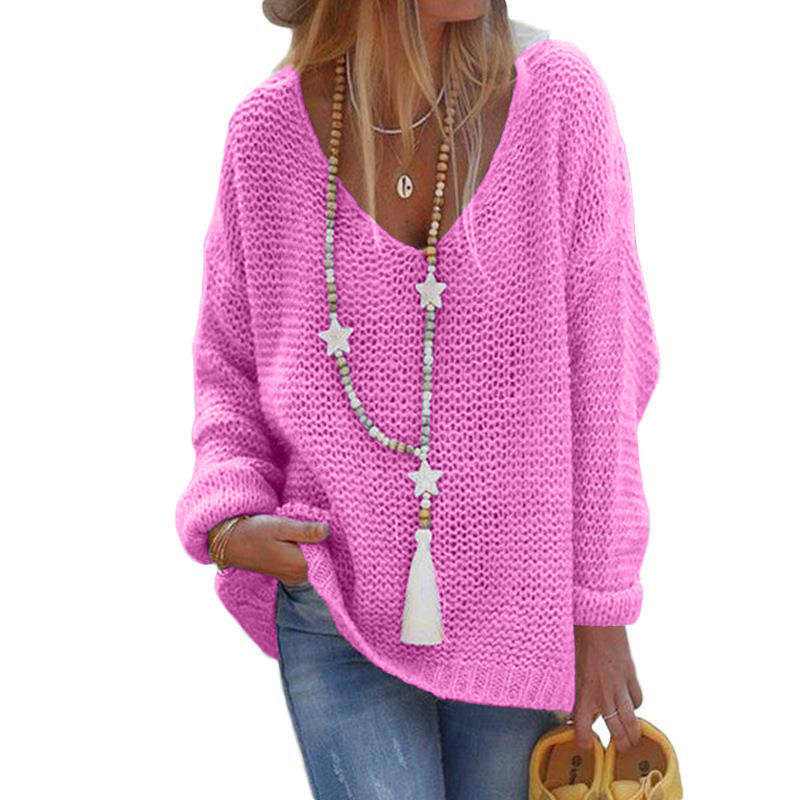 Elegant Comfortable Women's V-neck Long-sleeved Knitted Sweaters